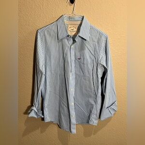 Hollister Blue and White Striped Men's Shirt